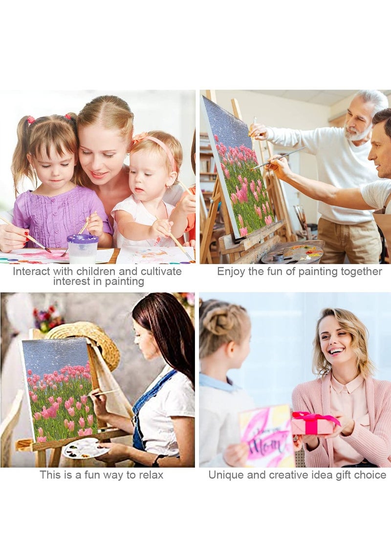 SOLARAE Paint by Numbers for Adults Beginner and Kids Number Flowers Rolled Wrinkle Free Canvas DIY Oil Painting Kit Pink Tulips Without Frame - Image 4