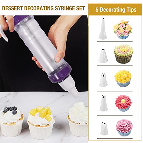 Dualshine Dessert Decorating Syringe Set, Icing Dispenser Cupcake Filling Injector, 7 Icing Nozzles, 3 Cream Scrapers Frosting Making Dessert Cream Piping Syringe Nozzles Kits for Cake Cookies Decoration - Image 3