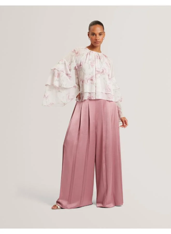 Ted Baker  Floral Print Gathered Neck Long Sleeve Top for Women | Best Price UAE