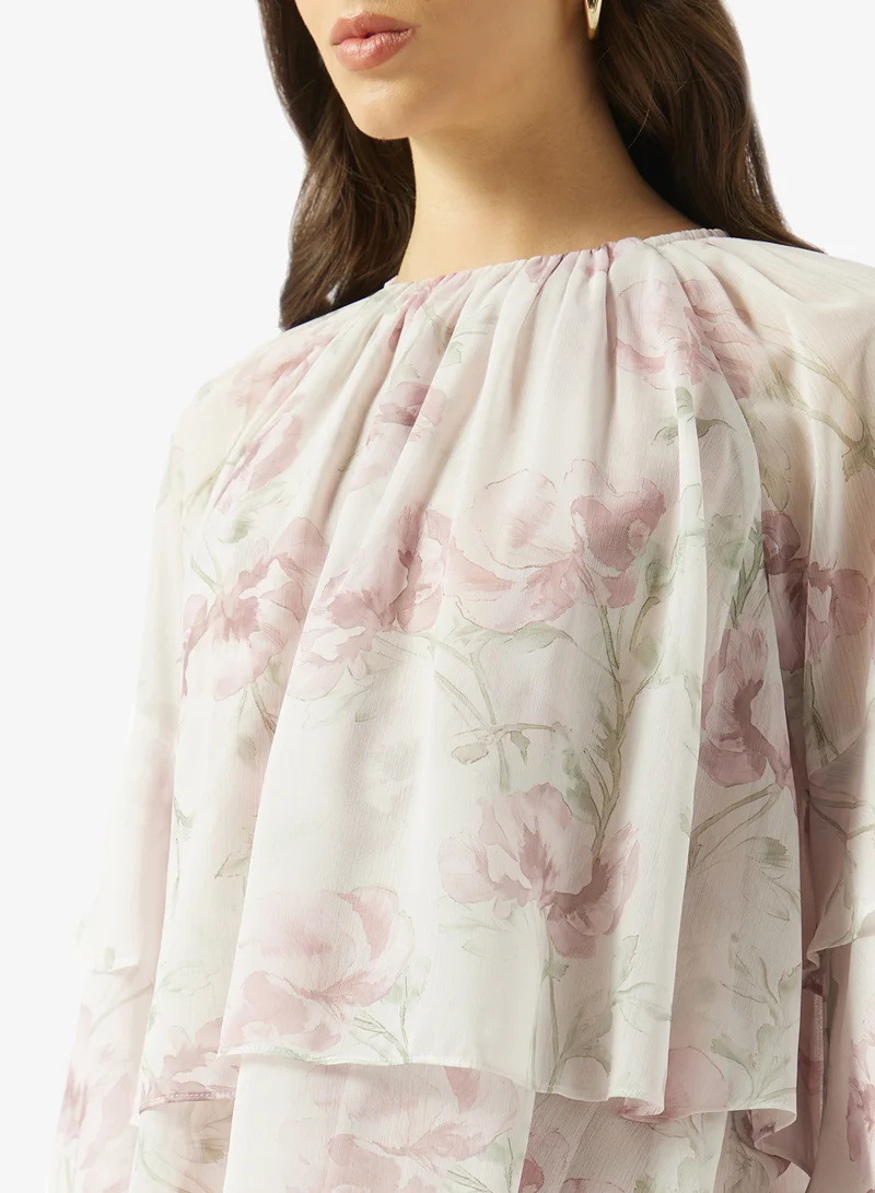 Ted Baker  Floral Print Gathered Neck Long Sleeve Top for Women | Best Price UAE