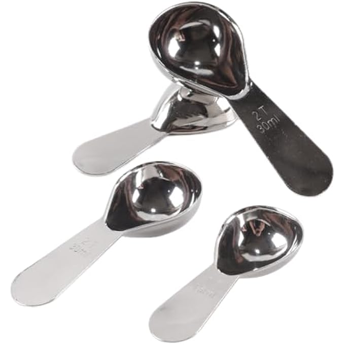 ريحني مغارف قهوة بحجم قطعتين من الفولاذ المقاوم للصدأ مع ملعقة قياس متدرجة 15 مل 30 مل لحبوب القهوة التوابل والحبوب والشاي فضة - Image 5