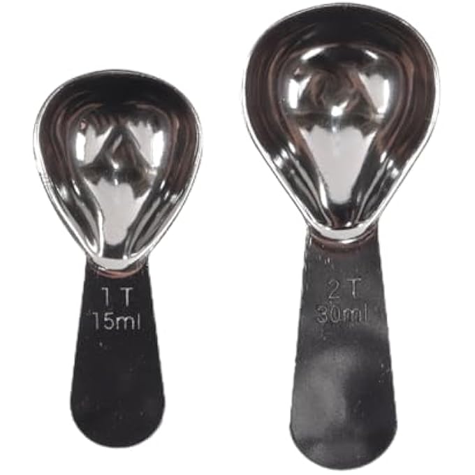 ريحني مغارف قهوة بحجم قطعتين من الفولاذ المقاوم للصدأ مع ملعقة قياس متدرجة 15 مل 30 مل لحبوب القهوة التوابل والحبوب والشاي فضة - Image 1