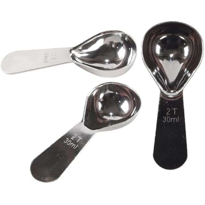 ريحني مغارف قهوة بحجم قطعتين من الفولاذ المقاوم للصدأ مع ملعقة قياس متدرجة 15 مل 30 مل لحبوب القهوة التوابل والحبوب والشاي فضة - Image 3