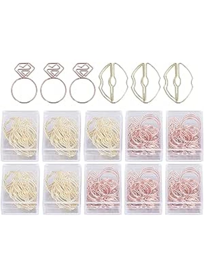 100pcs Metallic Paper Clips Set With Storage Box Cute Diamond Ring Lip Shapes Non Slip Office Home File Organizer - Image 1