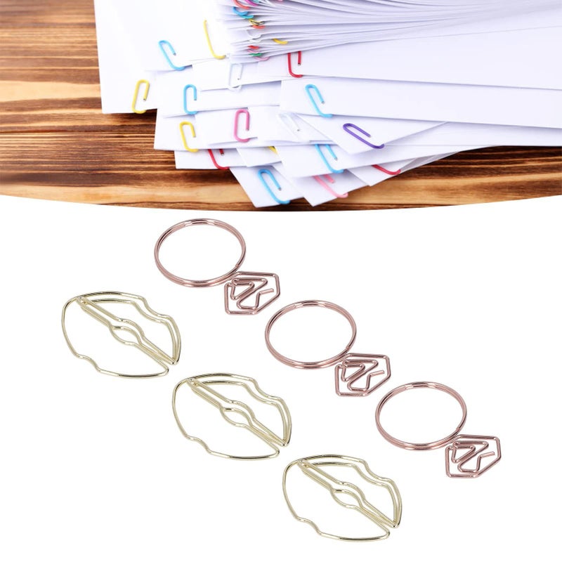 100pcs Metallic Paper Clips Set With Storage Box Cute Diamond Ring Lip Shapes Non Slip Office Home File Organizer - Image 4