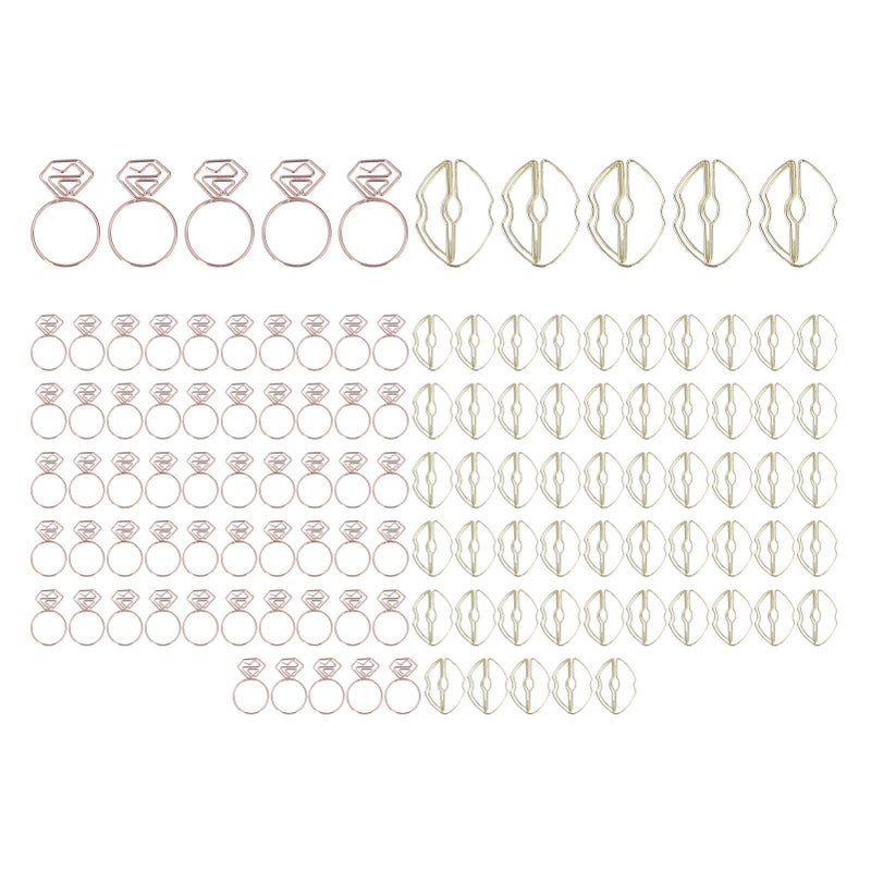 100pcs Metallic Paper Clips Set With Storage Box Cute Diamond Ring Lip Shapes Non Slip Office Home File Organizer - Image 3