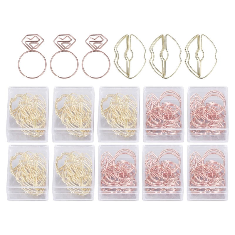 100pcs Metallic Paper Clips Set With Storage Box Cute Diamond Ring Lip Shapes Non Slip Office Home File Organizer - Image 2