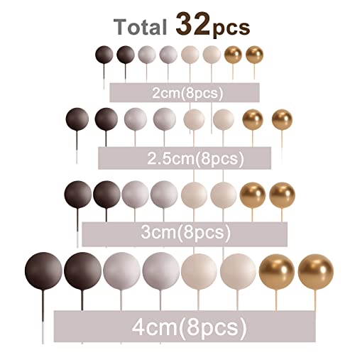 ASTARON 32 Pcs Ball Cake Topper Decorations Mini Balloons Cake Topper Sticks Foam Balls Cake Picks Cake Topper Balls Cake Decorations for Wedding Party Birthday Cake Decorating Brown Gold - Image 5