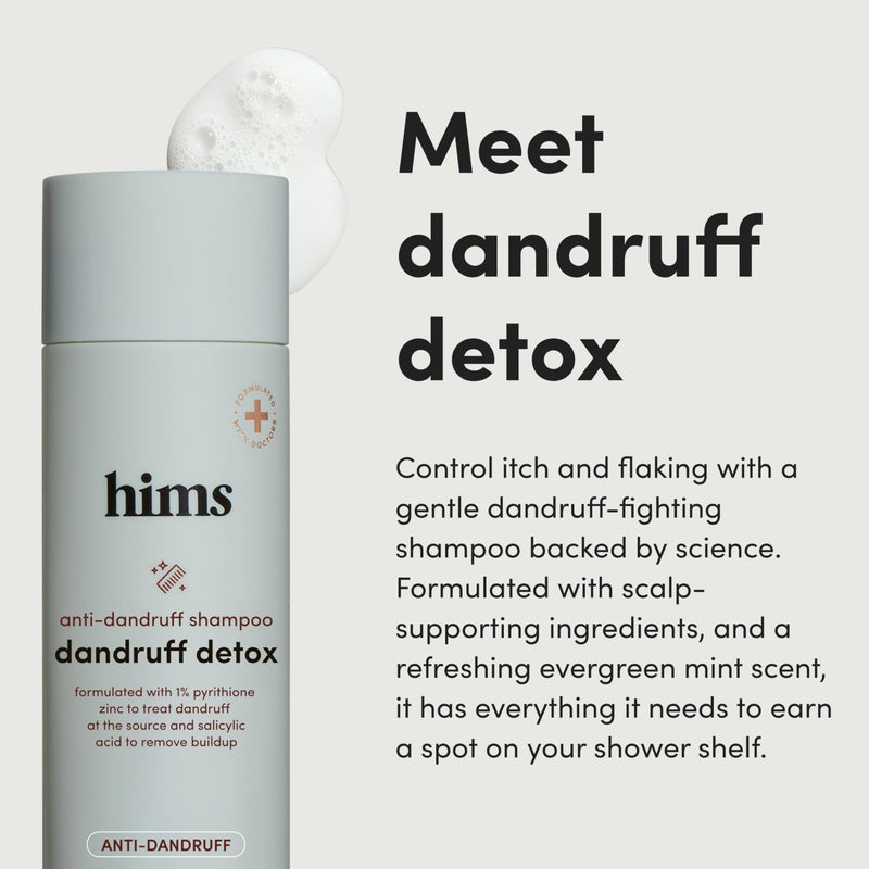 HIMS & HERS Hims Dandruff Detox Shampoo - Dermatologist Formulated for Dry, Oily, Itchy, Flaky Scalp Shampoo with 1% Zinc Pyrithione, Argan & Avocado Oil - 2 x 6.4 fl oz - Image 2