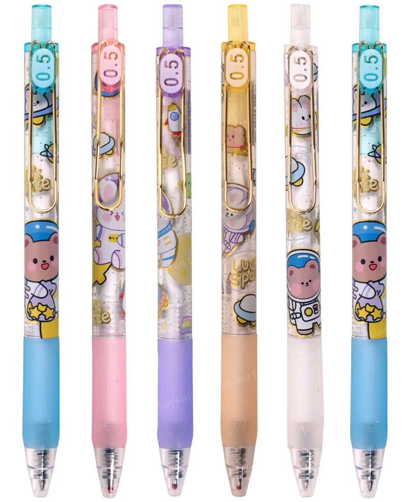 Toyshine Pack of 6 Space Teddy Gel Pens | Cute Fancy Fine Point Pen for Office Stationary School Supplies Birthday Party Favor Return Gift - Gift Packing - Image 1