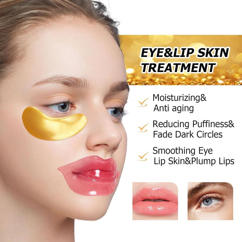 Jakuva 30 Pairs Lip Masks Eye MasksGold Under Eye Patches for Puffy EyesPeach Red Lip Masks SkincareEffectively Moisturizing the Lip Eye SkinAntiAgingReducing Fine LinesNourishing for Face Care - Image 2