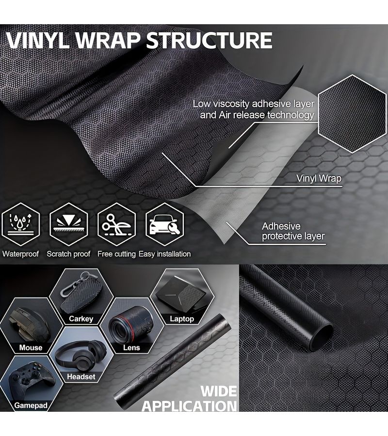 1 Roll Automotive Honeycomb Hexagonal Carbon Fiber Black Tint Film 7.87inch 19.69inch Diamond Forged Car Sticker for Cars Motorcycles Vehicle Color Change DIY Interior Modification Waterproof Scratch Resistant Body - Image 4