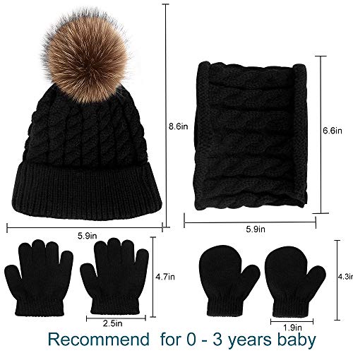 Hicdaw 6PCS Toddler Baby Winter Hat Scarf Kids Warm Knitted Hat for Beanie Scarf Gloves Set Gift for Kid Black - Image 2