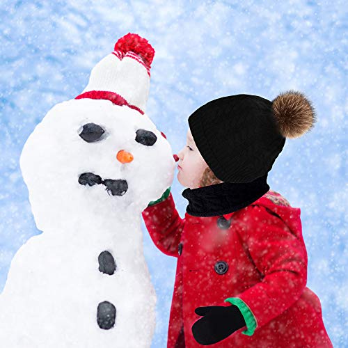 Hicdaw 6PCS Toddler Baby Winter Hat Scarf Kids Warm Knitted Hat for Beanie Scarf Gloves Set Gift for Kid Black - Image 5