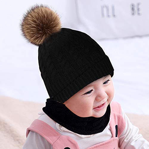Hicdaw 6PCS Toddler Baby Winter Hat Scarf Kids Warm Knitted Hat for Beanie Scarf Gloves Set Gift for Kid Black - Image 4