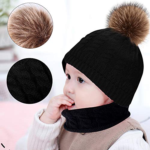 Hicdaw 6PCS Toddler Baby Winter Hat Scarf Kids Warm Knitted Hat for Beanie Scarf Gloves Set Gift for Kid Black - Image 3