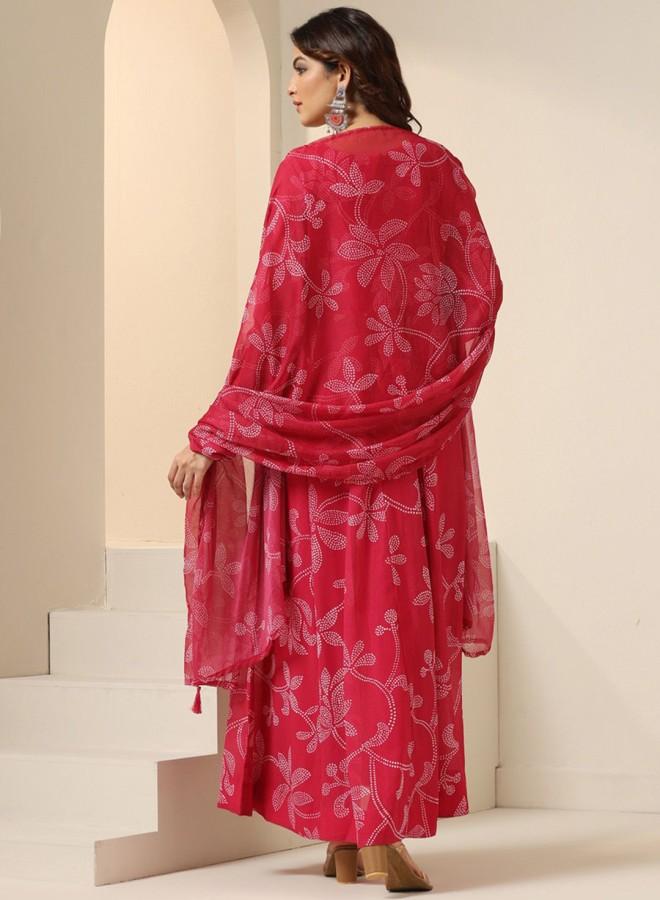 ISHIN Women's Pink 100% Polyester Embroidered Tunic Full Length Palazzo Straight Fit Kurta Set  - Image 5