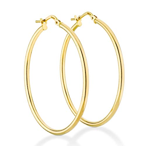 Miabella Italian 18K Gold Plated 925 Sterling Silver 2mm High Polished Round Tube Hoop Lightweight Earrings for Women Made in Italy (40mm) - Image 5