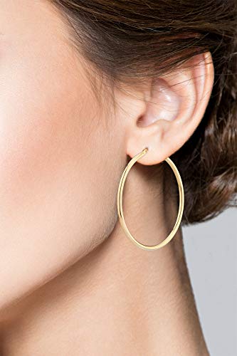 Miabella Italian 18K Gold Plated 925 Sterling Silver 2mm High Polished Round Tube Hoop Lightweight Earrings for Women Made in Italy (40mm) - Image 2