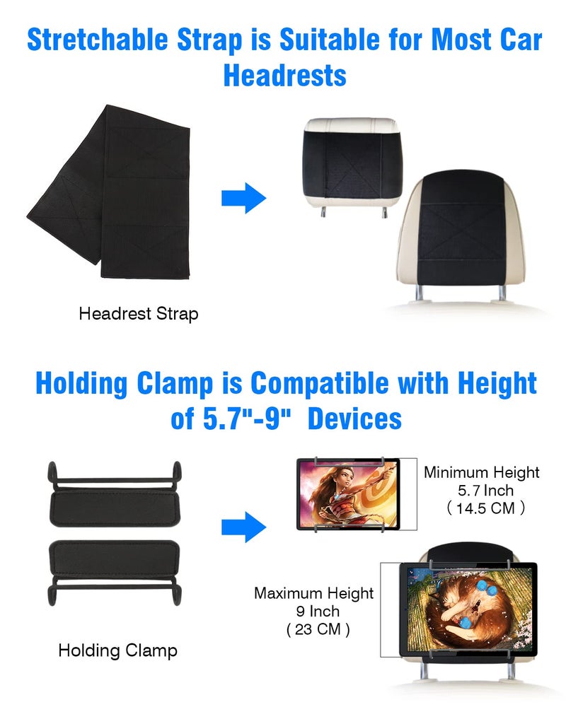 WONNIE Upgrade Tablet Holder for Car, Car Headrest Mount Holder for Back Seat, Car Tablet Mount for Kids with Silicone Strap & Anti-Slip Holding Clamps, Fits All 10-12.9" Tablets - Image 4