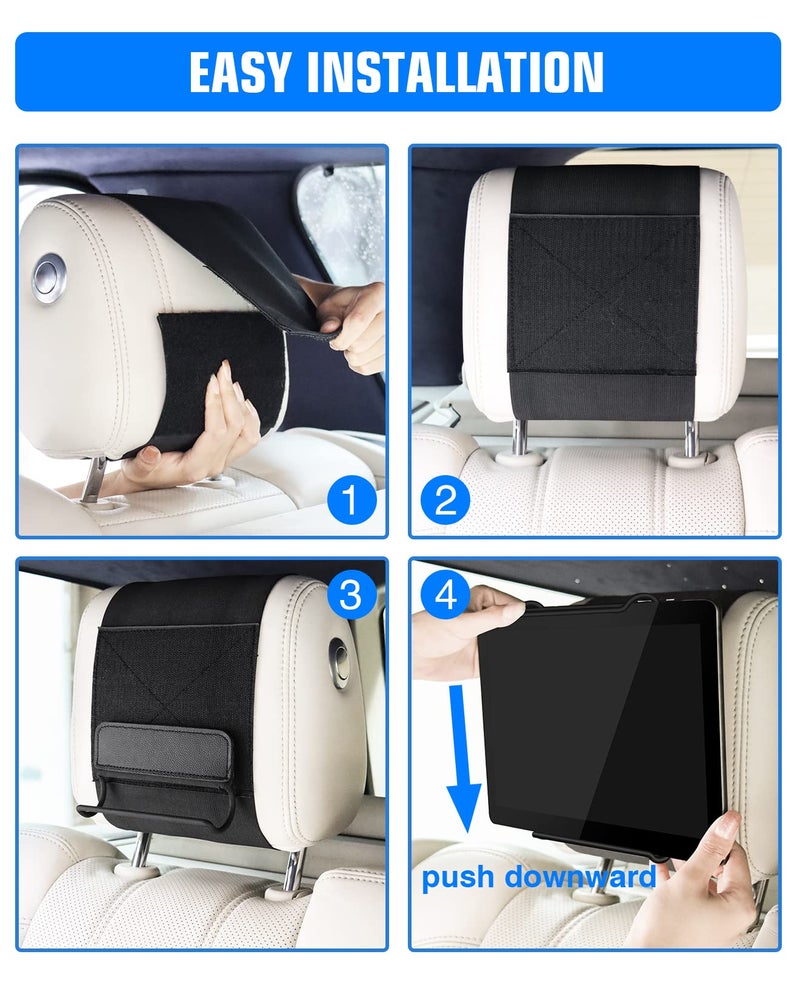 WONNIE Upgrade Tablet Holder for Car, Car Headrest Mount Holder for Back Seat, Car Tablet Mount for Kids with Silicone Strap & Anti-Slip Holding Clamps, Fits All 10-12.9" Tablets - Image 5