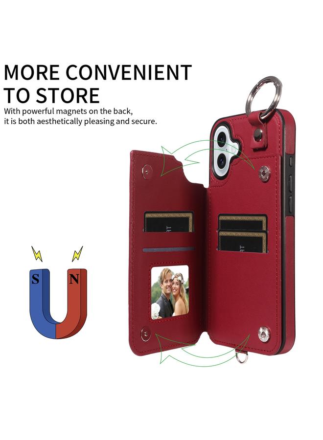 S-TOP Case For iPhone 16 Plus Rhombic Texture Card Bag Phone Case with Short Lanyard - Image 5