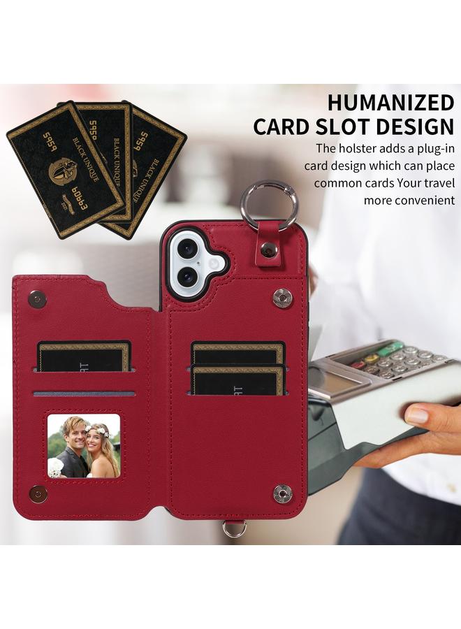 S-TOP Case For iPhone 16 Plus Rhombic Texture Card Bag Phone Case with Short Lanyard - Image 4