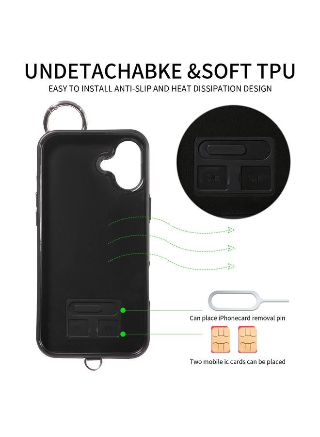 S-TOP Case For iPhone 16 Plus Rhombic Texture Card Bag Phone Case with Short Lanyard - Image 3