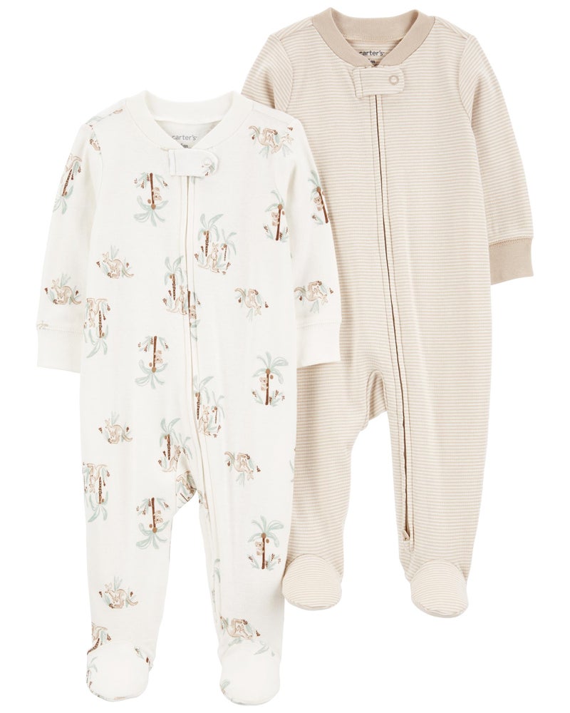 carter's 2-Pack Palm Tree Printed 2-Way Zip Sleep and Plays - Image 1