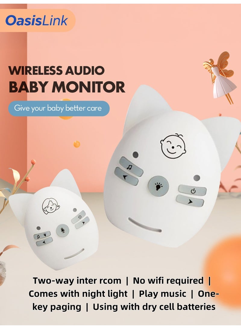 OasisLink Wireless Audio Baby Monitor with Two-Way Talk, Night Light and Music, Long-Distance Baby Intercom for Better Baby Care (White) - Image 1