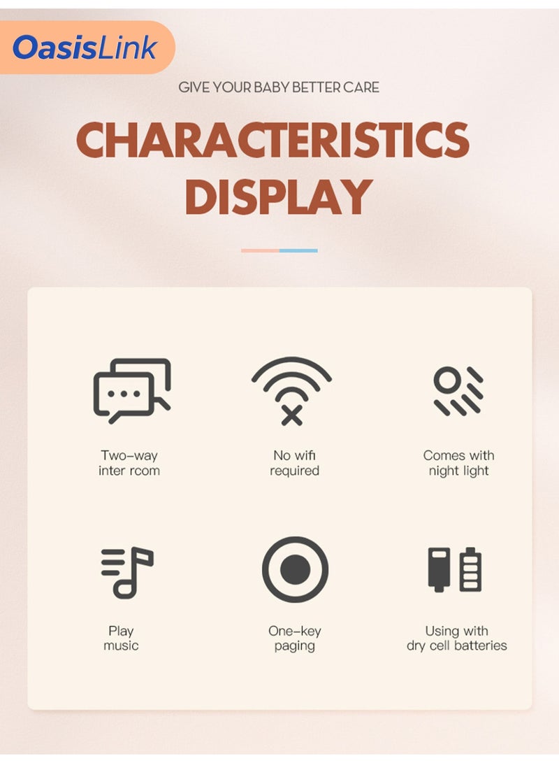 OasisLink Wireless Audio Baby Monitor with Two-Way Talk, Night Light and Music, Long-Distance Baby Intercom for Better Baby Care (White) - Image 2