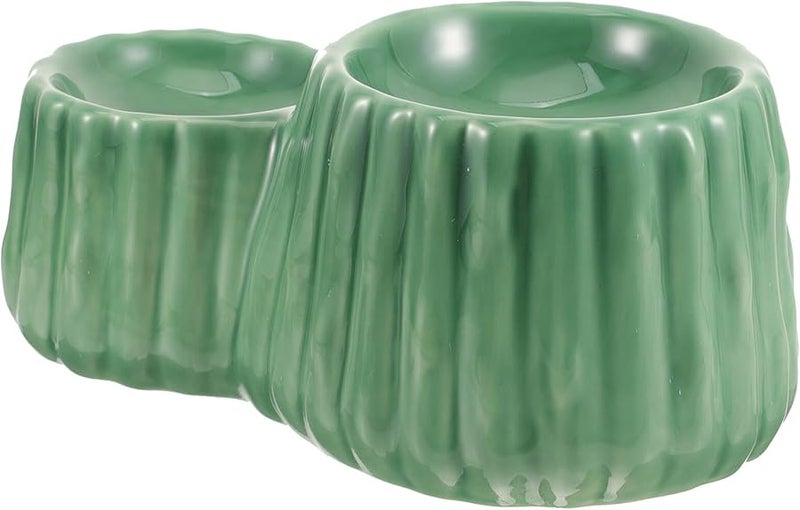 Ceramic Elevated Cat Bowl Non Spill Double Height Design Green Neck Protection - Image 1