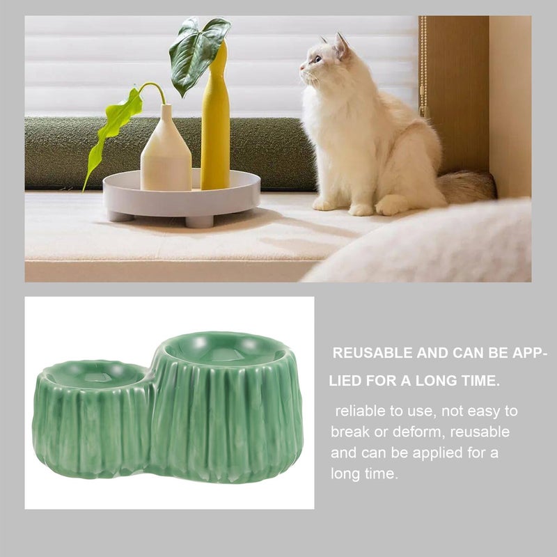 Ceramic Elevated Cat Bowl Non Spill Double Height Design Green Neck Protection - Image 5