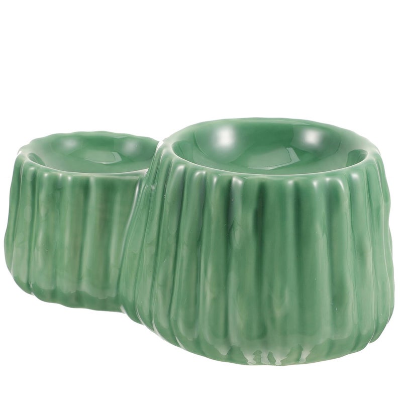Ceramic Elevated Cat Bowl Non Spill Double Height Design Green Neck Protection - Image 2