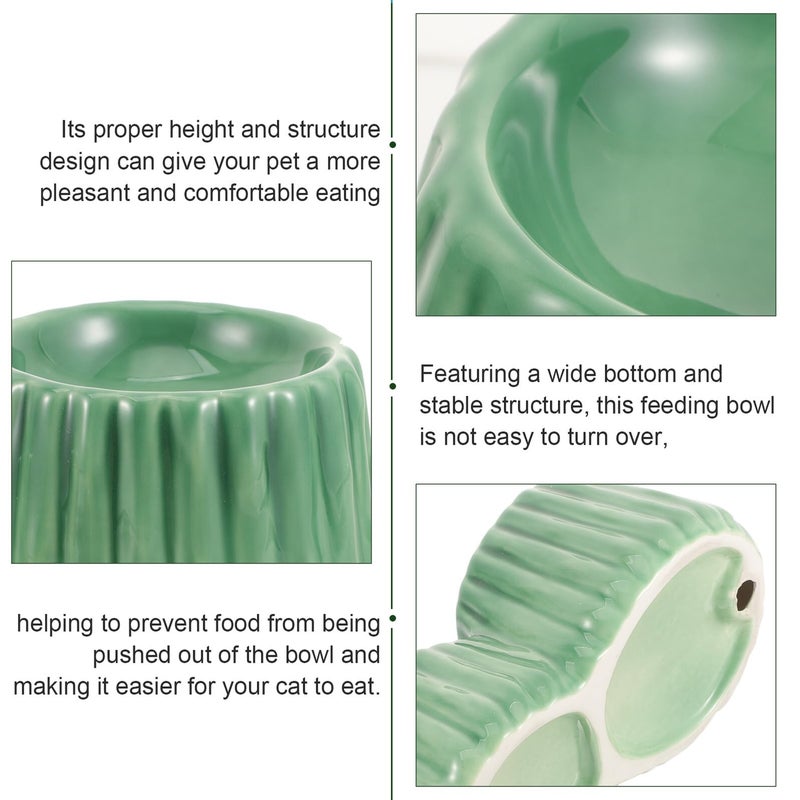 Ceramic Elevated Cat Bowl Non Spill Double Height Design Green Neck Protection - Image 4