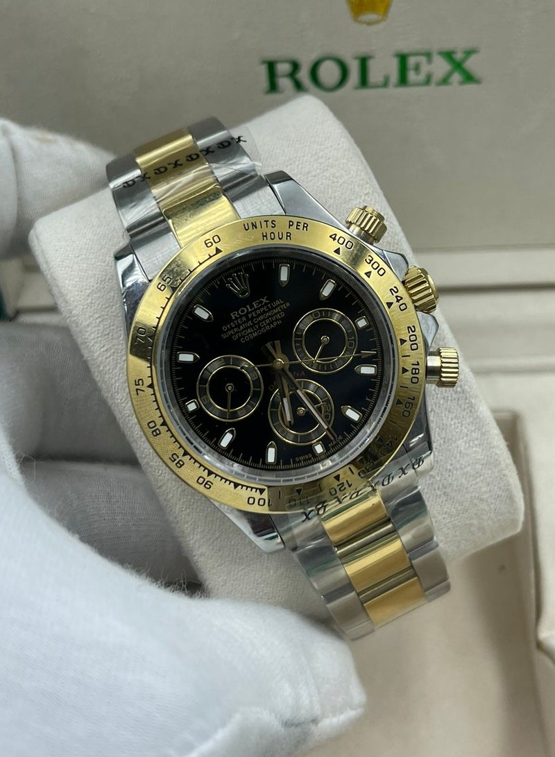 Rolex Men's Automatic Black Dial Gold Steel Watch 