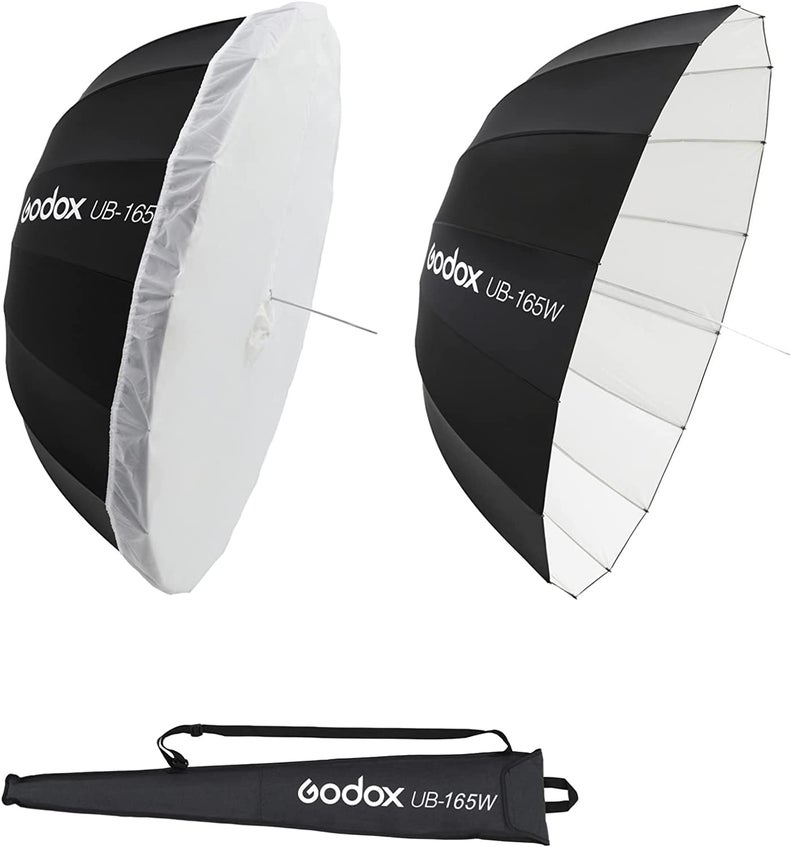 Godox UB-165W 65" 165cm Black White Parabolic Deep Reflective Umbrella Studio Soft Light 65in Large Umbrella with Withe Diffuser Cover for Photography Video Studio Shooting - Image 1