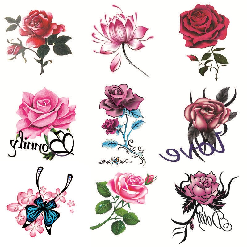 Tattoo stickers waterproof female color black rose flower butterfly personality small fresh tattoo cover stickers 50 (25 flowers + 25 butterflies) - Image 2