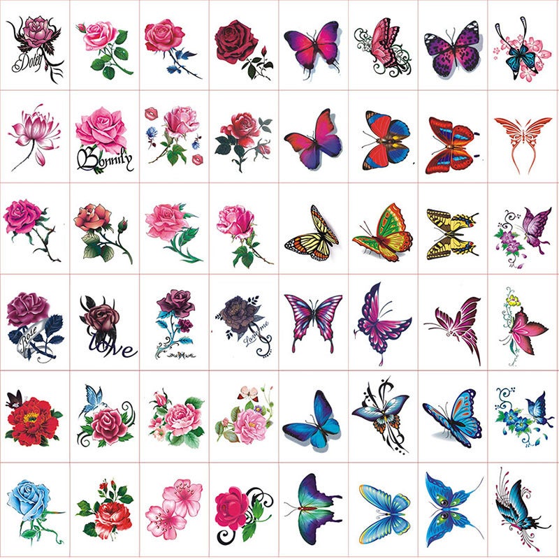 Tattoo stickers waterproof female color black rose flower butterfly personality small fresh tattoo cover stickers 50 (25 flowers + 25 butterflies) - Image 4