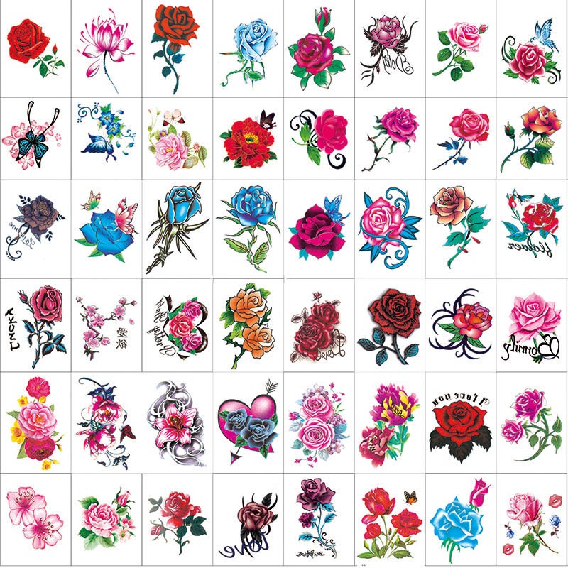 Tattoo stickers waterproof female color black rose flower butterfly personality small fresh tattoo cover stickers 50 (25 flowers + 25 butterflies) - Image 5