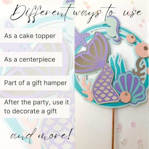 Pinfliers Mermaid/Under The Sea/Ocean Theme Birthday Decorations for Girls,Paper Mermaid Cake Topper,1,Happy Birthday Cake Topper,Blue/Purple,Party Cake Toppers for Cake Decoration - Image 2