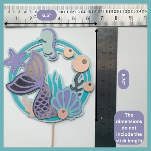 Pinfliers Mermaid/Under The Sea/Ocean Theme Birthday Decorations for Girls,Paper Mermaid Cake Topper,1,Happy Birthday Cake Topper,Blue/Purple,Party Cake Toppers for Cake Decoration - Image 3