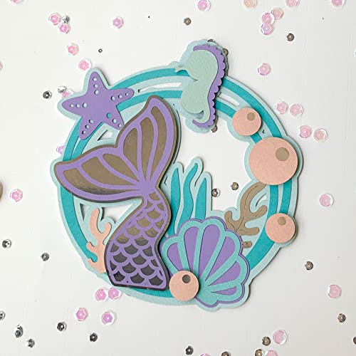 Pinfliers Mermaid/Under The Sea/Ocean Theme Birthday Decorations for Girls,Paper Mermaid Cake Topper,1,Happy Birthday Cake Topper,Blue/Purple,Party Cake Toppers for Cake Decoration - Image 1