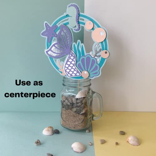 Pinfliers Mermaid/Under The Sea/Ocean Theme Birthday Decorations for Girls,Paper Mermaid Cake Topper,1,Happy Birthday Cake Topper,Blue/Purple,Party Cake Toppers for Cake Decoration - Image 4