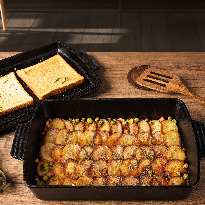 Northriver Casting 2-In-1 Pre Seasoned Cast Iron Dutch Oven With Skillet Lid,Casserole Dish,Rectangular Baking Pan,Griddle Pot Set, 6QT, 9"x13" - Image 2