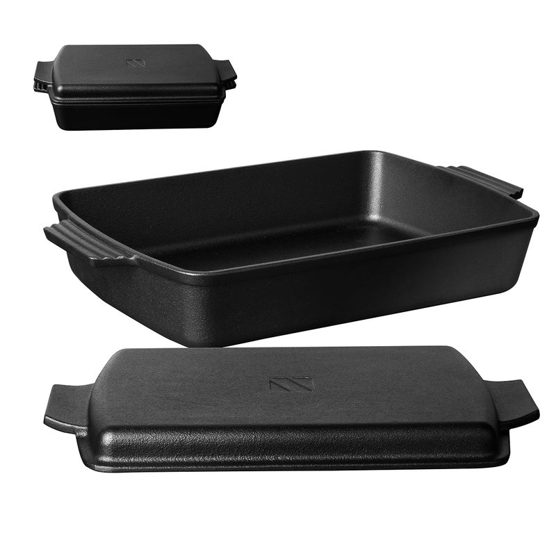 Northriver Casting 2-In-1 Pre Seasoned Cast Iron Dutch Oven With Skillet Lid,Casserole Dish,Rectangular Baking Pan,Griddle Pot Set, 6QT, 9"x13" - Image 1