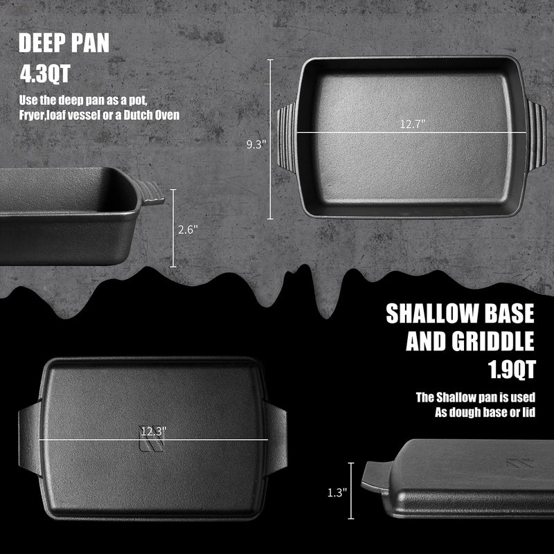 Northriver Casting 2-In-1 Pre Seasoned Cast Iron Dutch Oven With Skillet Lid,Casserole Dish,Rectangular Baking Pan,Griddle Pot Set, 6QT, 9"x13" - Image 5