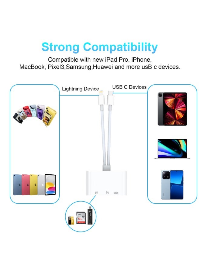Lightning+USB-C dual-port card reader, compatible with iPhone/iPad/ camera, supports SD/MicroSD/USB 3.0, plug and play - Image 4