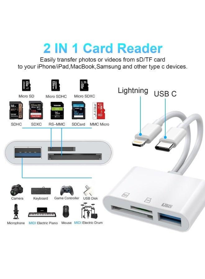 Lightning+USB-C dual-port card reader, compatible with iPhone/iPad/ camera, supports SD/MicroSD/USB 3.0, plug and play - Image 3