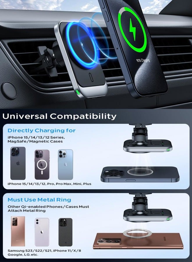 Hinyx for MagSafe Car Mount Charger, 15W Magnetic Wireless Car Charger Vent Dash Charging Phone Holder Mount for iPhone 15 14 13 12 11 Pro Max Plus Mini Xr Xs, Samsung, Google, LG, etc - Image 4